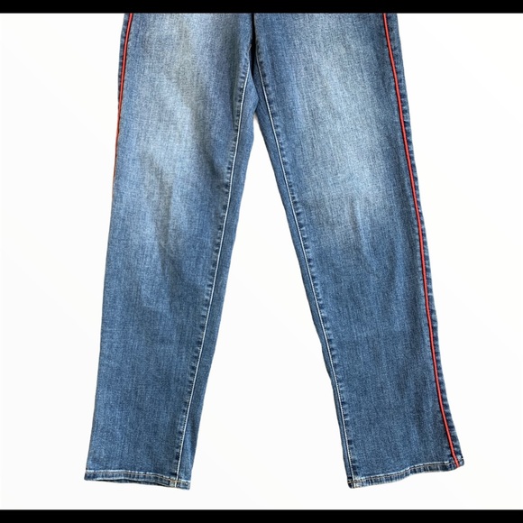 VINCE CAMUTO Cuffed Straight Leg Jeans With Racer Red Stripe & Pockets Blue Sz 4 - Picture 9 of 11